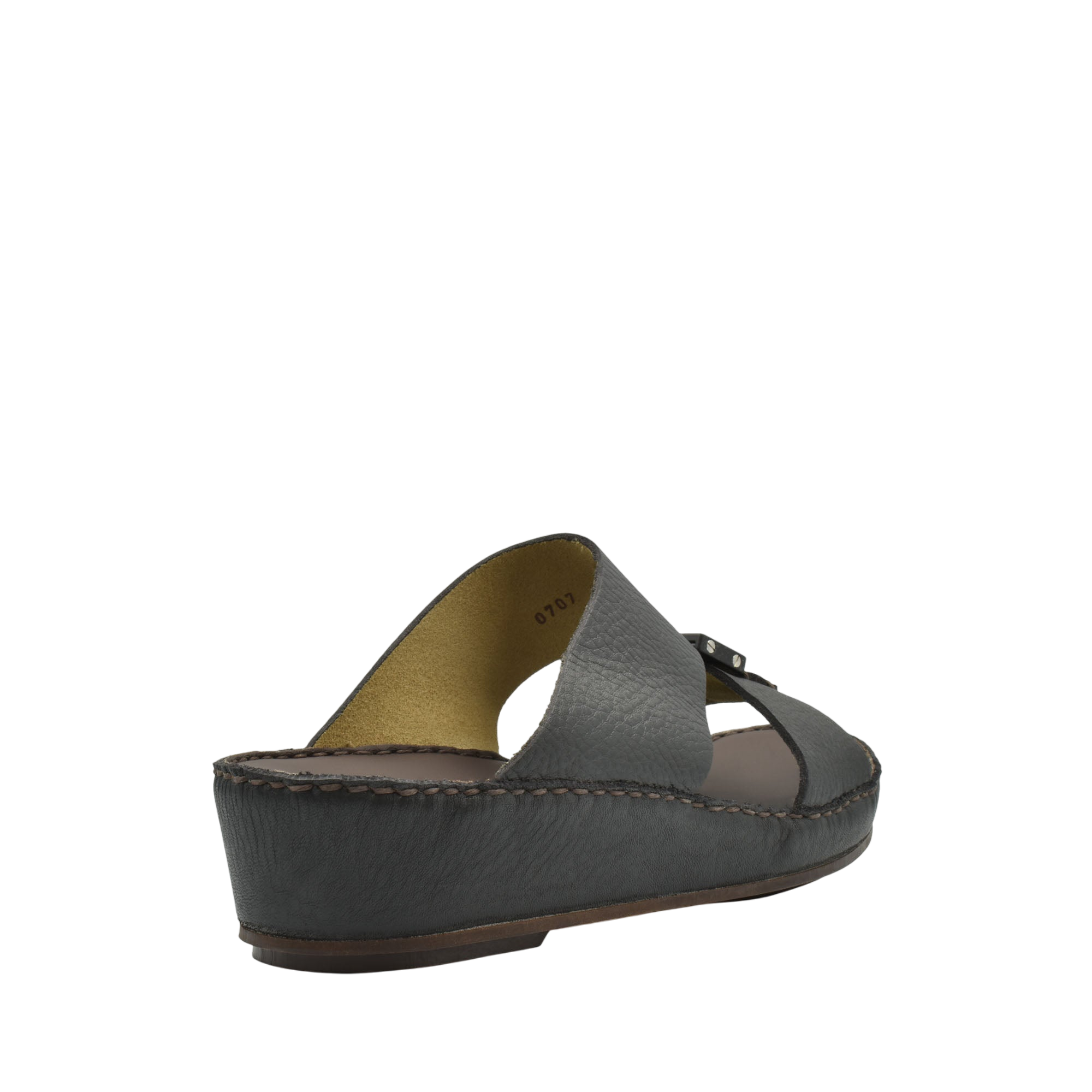 Black deercalf leather sandals with wedge sole and cross strap design for comfortable wear