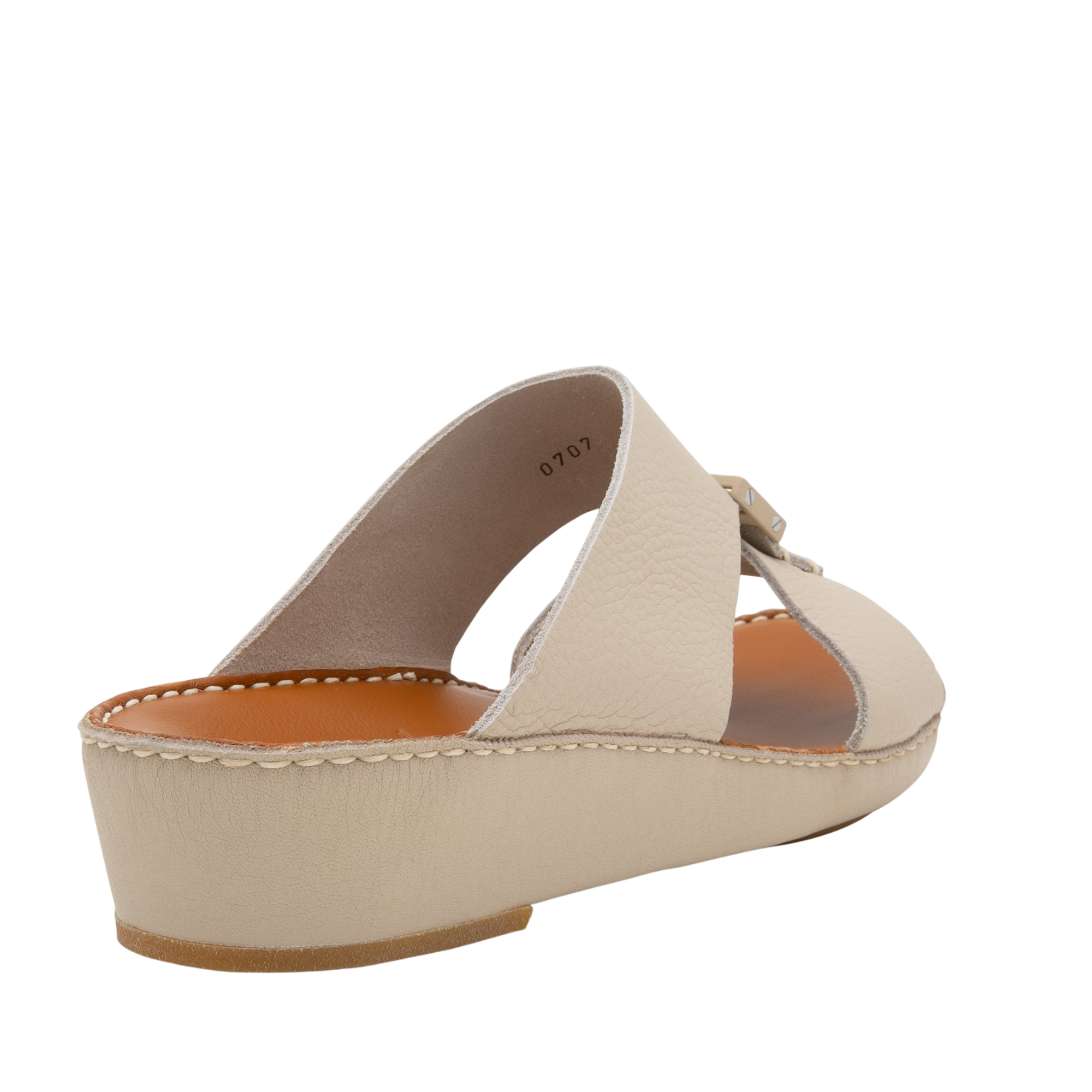 Beige luxury leather sandals from private collection with open back and cushioned sole