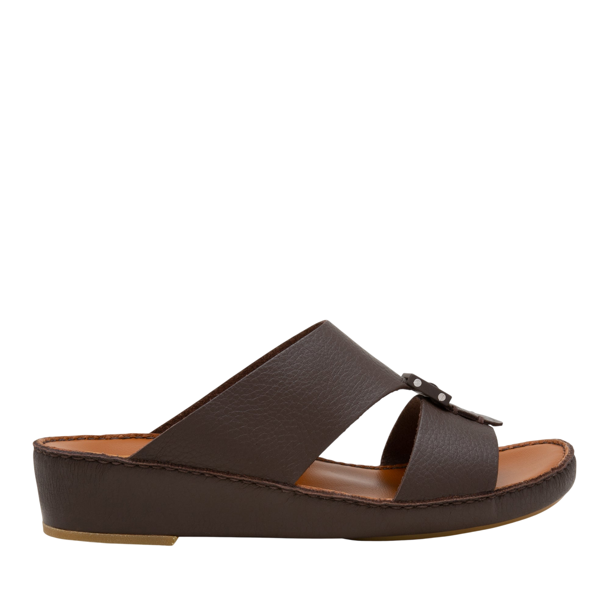 Brown luxury leather sandals with open toe and cushioned sole from private collection