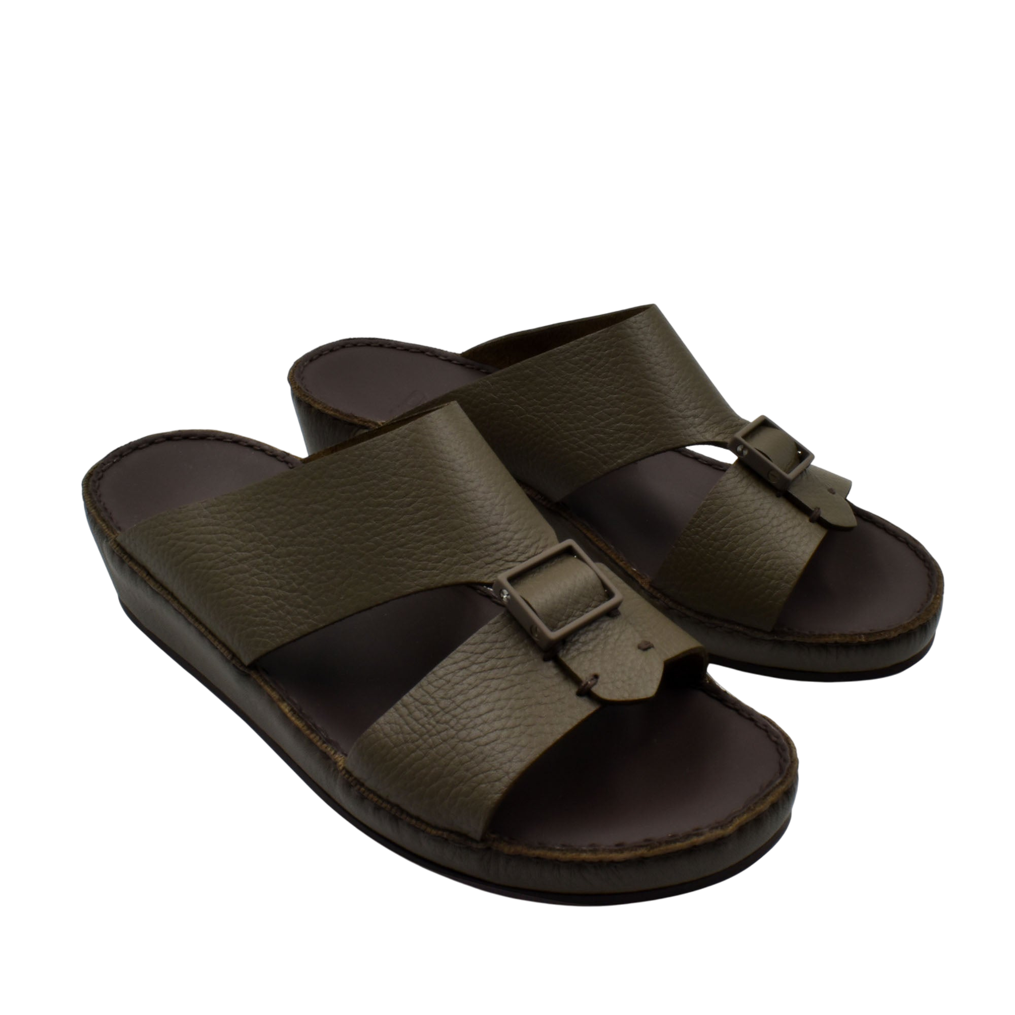 Private Collection premium casual sandals in brown leather with adjustable buckle straps and cushioned sole