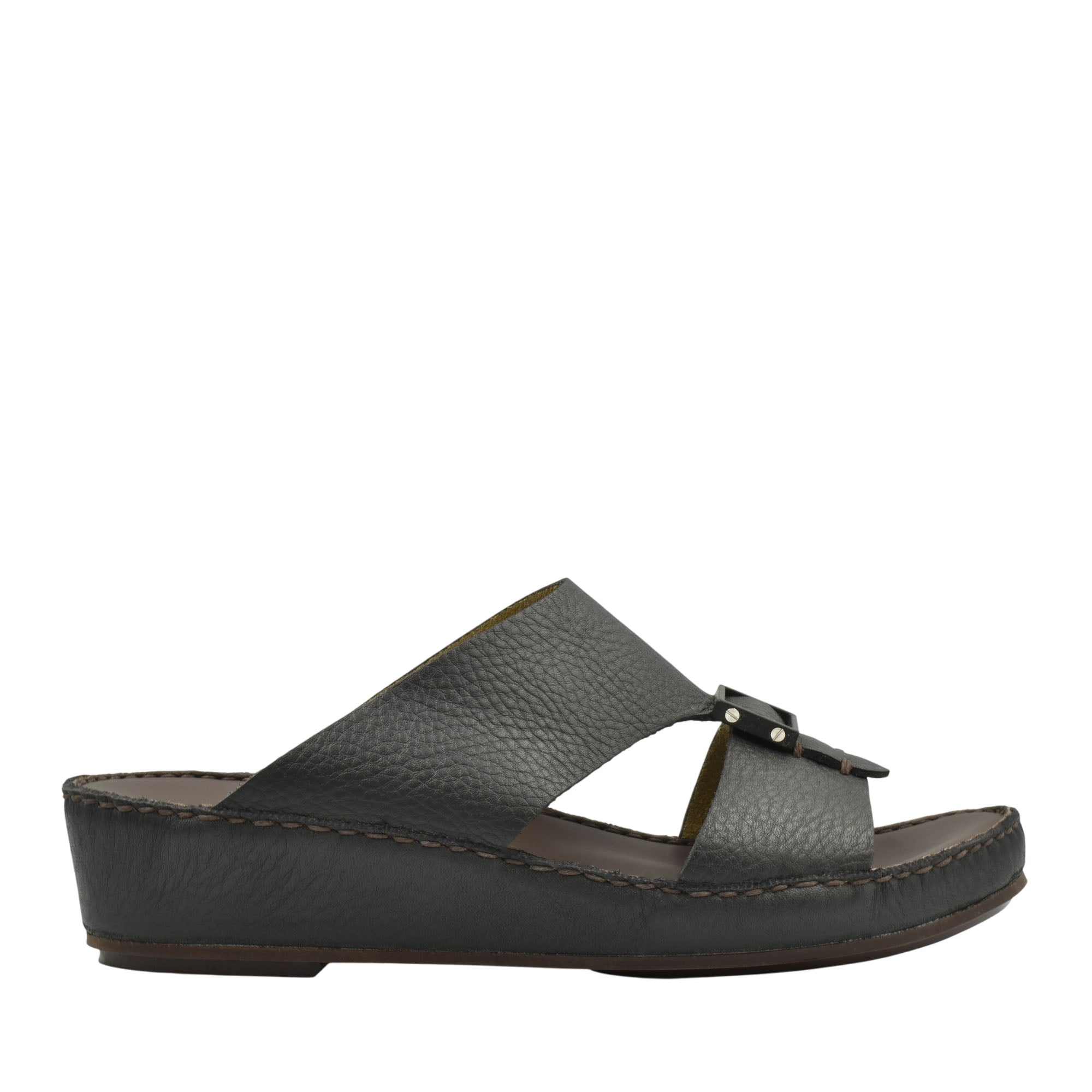 Black deercalf leather sandals with wedge sole and open toe design from Private Collection