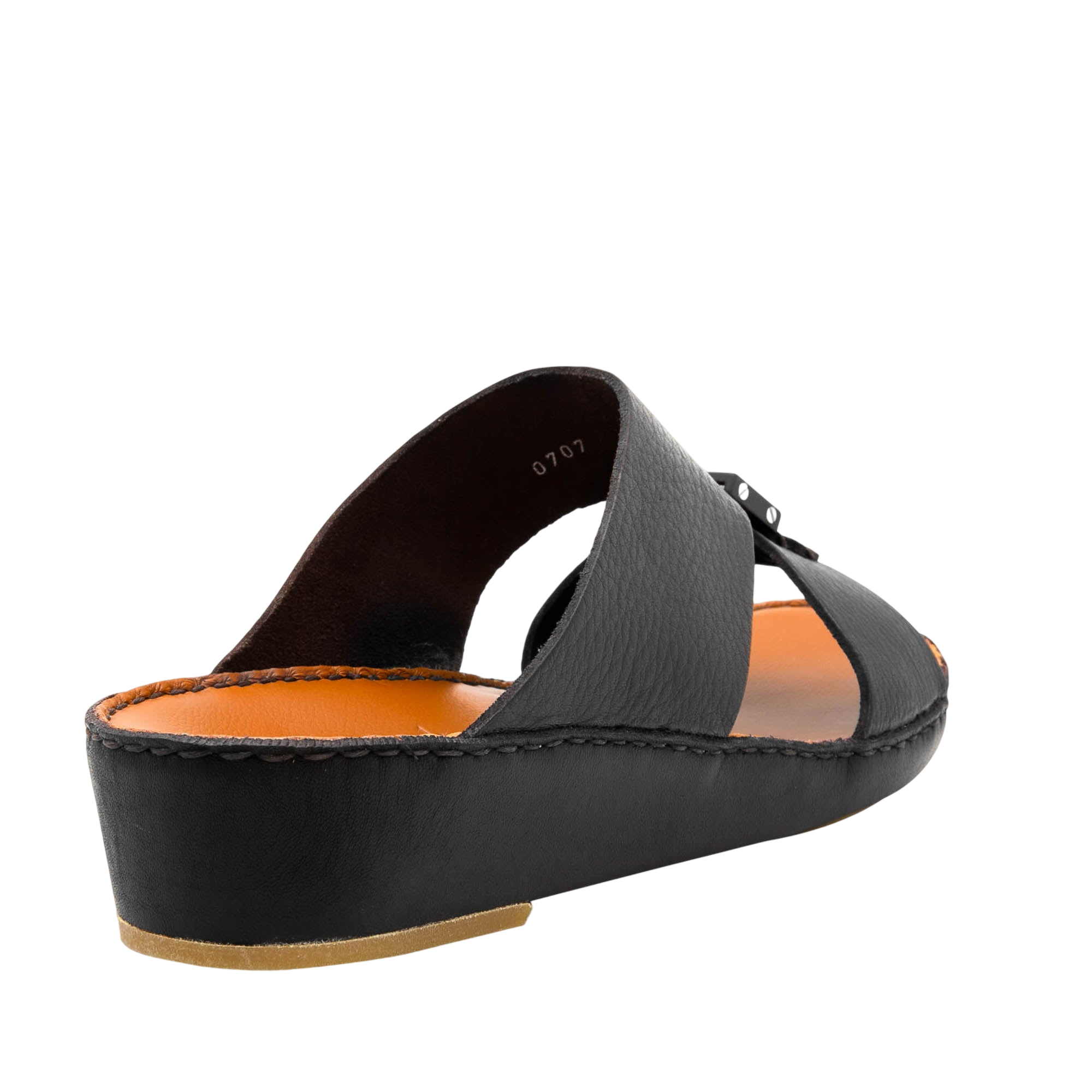 Black luxury leather sandals with cushioned insole and low wedge heel from Private Collection