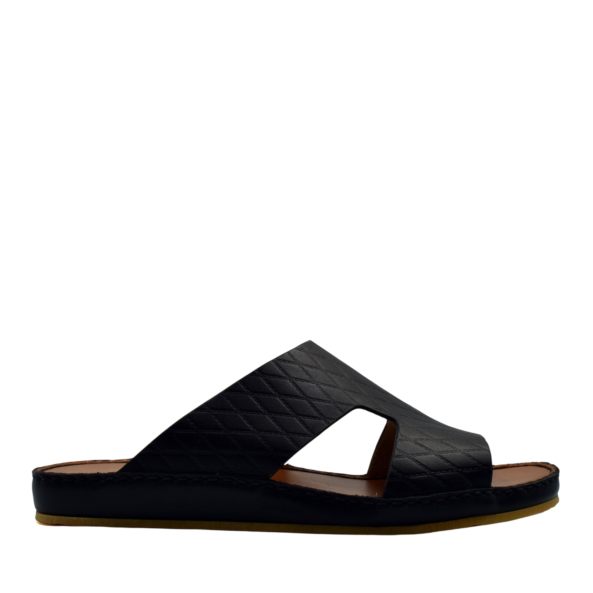 Black Western style leather sandals with quilted upper and open toe design by Private Collection