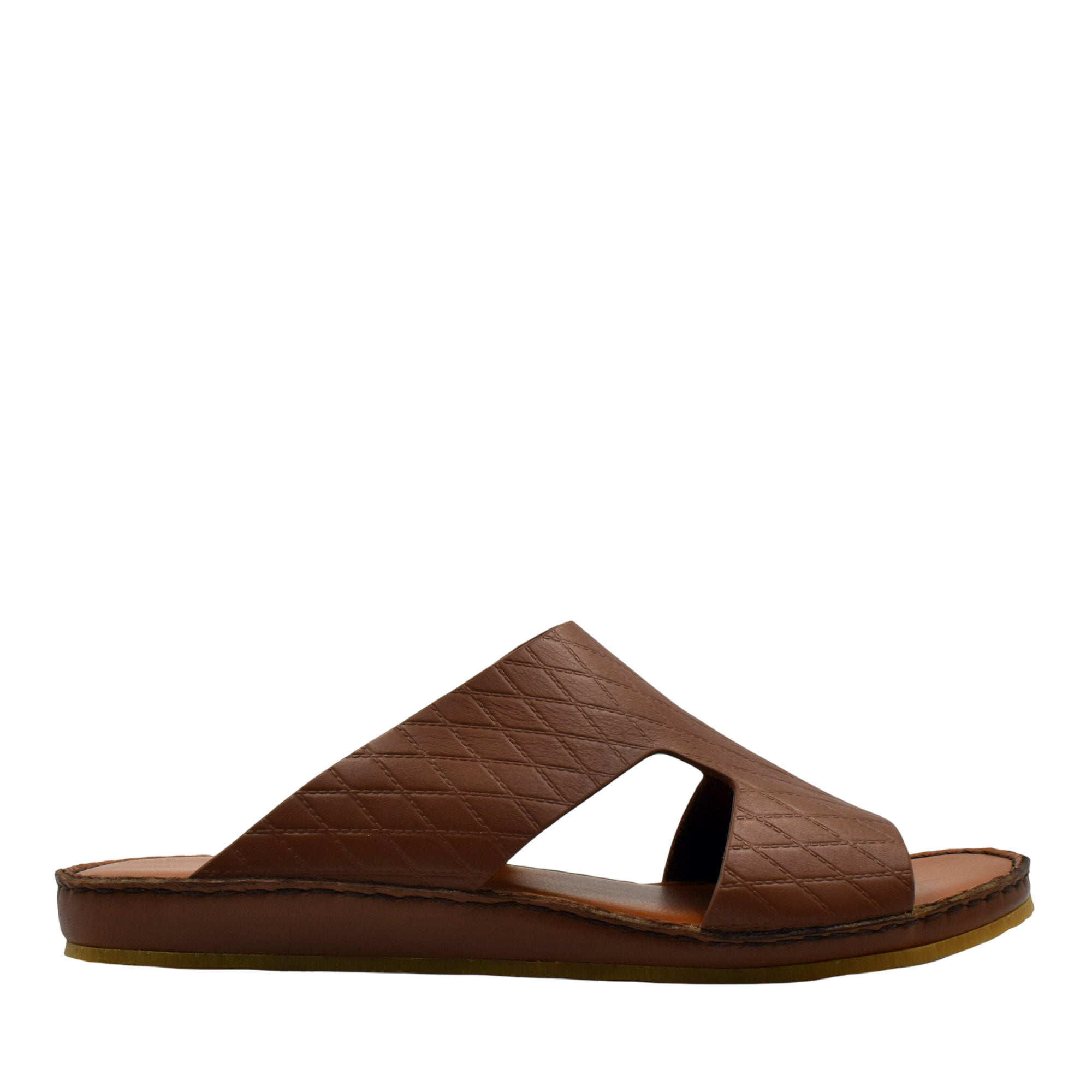 Brown Western style leather sandals with quilted design and open toe slip-on style