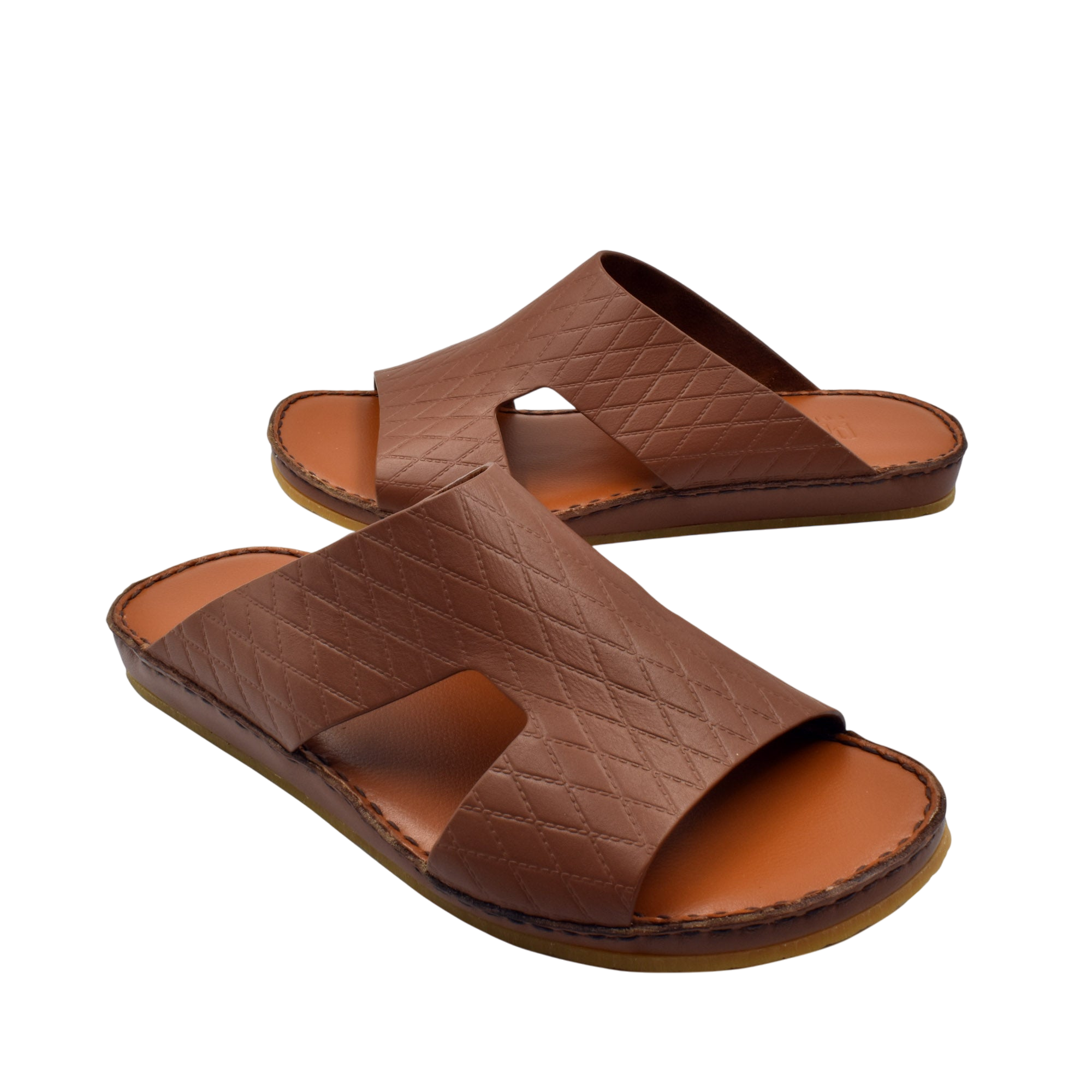 Private Collection brown Western style leather sandals with quilted design and open toe slip-on style