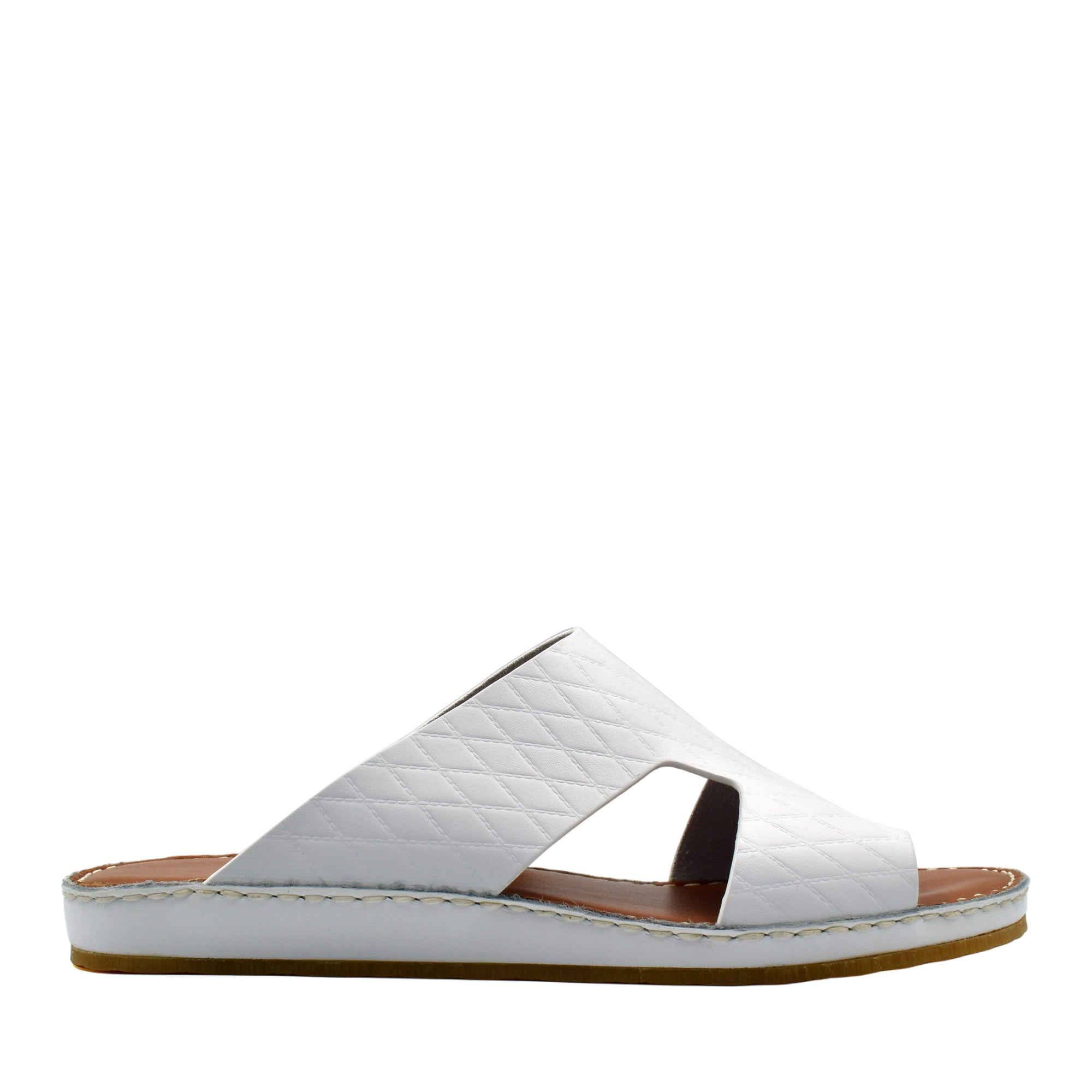 White Western style leather sandals with quilted straps and flat sole by Private Collection